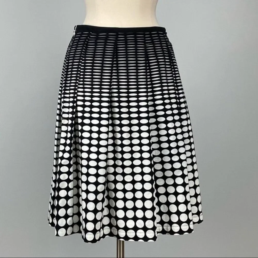 Calvin Klein Womens Black White Polka Dot Pleated Skirt Pockets Cotton size 6